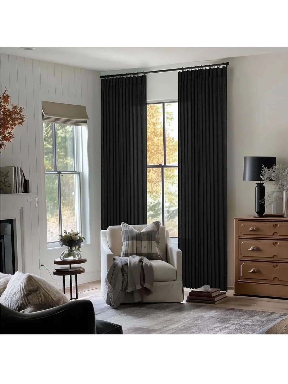 Seeluck Black Pleated Room-Darkening Curtain Panels - Home Accents 86 in long
